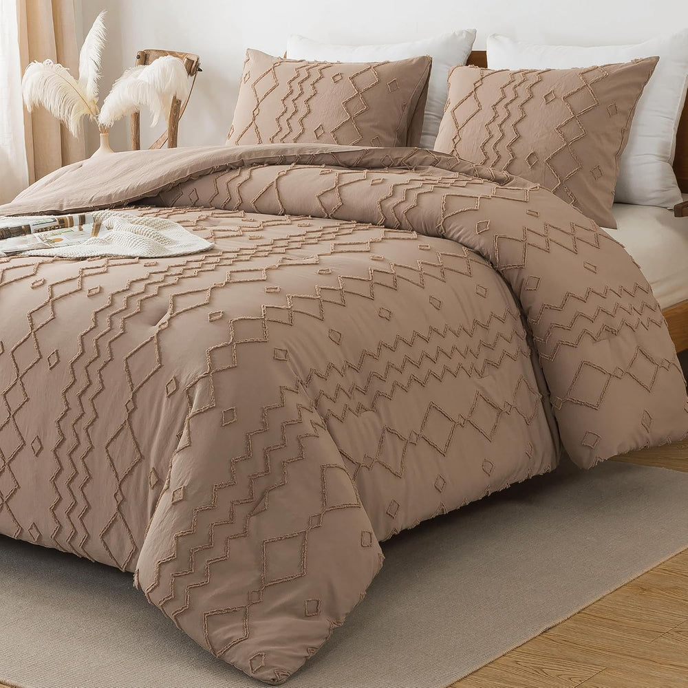 Andency California King Comforter Set Taupe, 3 Pieces Bedding