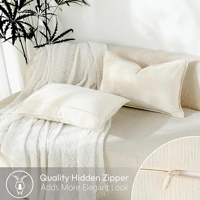 Stellhome Set of 2 Super Soft Textured Decorative Pillow Covers Lumbar Chenille - Image 4
