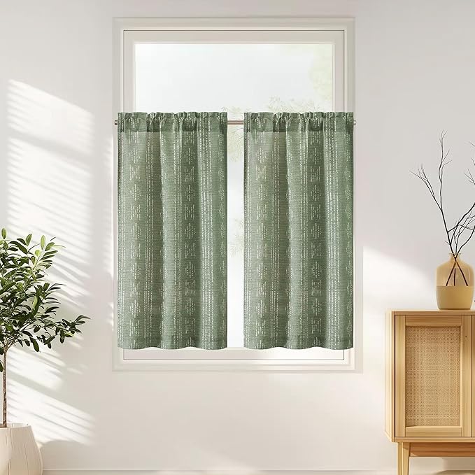 jinchan Boho Kitchen Curtains Linen Tier Curtains 45 Inches Bohemian Cafe Small by JINCHAN