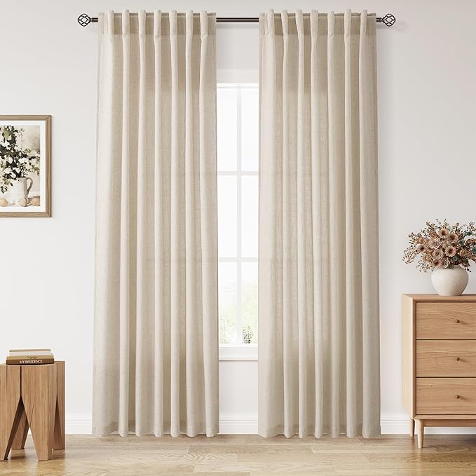 Nanspring Birch Beige Linen Curtains 84 Inches Long by Nanspring