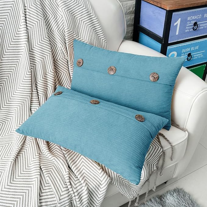 HWY 50 Smoke Blue Chenille Throw Pillow Covers 12x20 Inch - Image 2