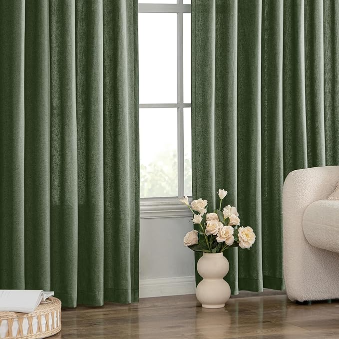 MIULEE Non-See-Through Privacy Linen Curtains 2 Panels, Olive Green Light - Image 7