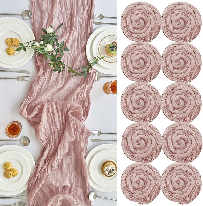 IVAPUPU 10 Pcs Cheesecloth Table Runner - 10ft Dusty Pink Boho Gauze Cheese by IVAPUPU