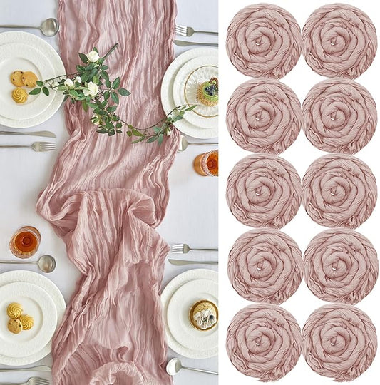 IVAPUPU 10 Pcs Cheesecloth Table Runner - 10ft Dusty Pink Boho Gauze Cheese by IVAPUPU
