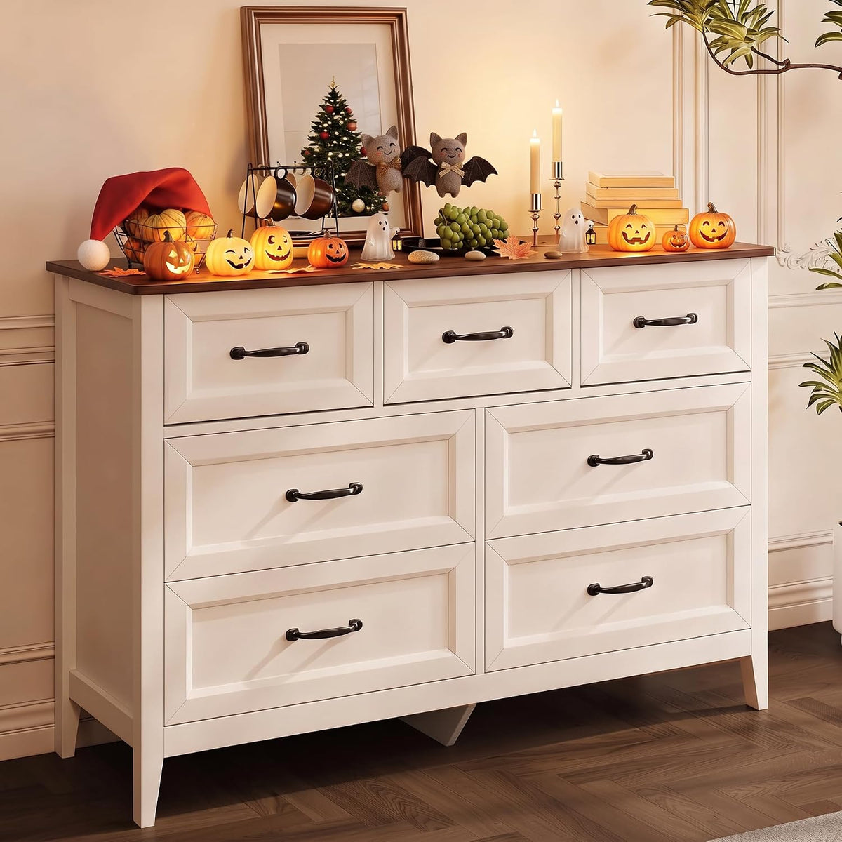 gizoon farmhouse 7 drawers dresser, white chest of, main product view