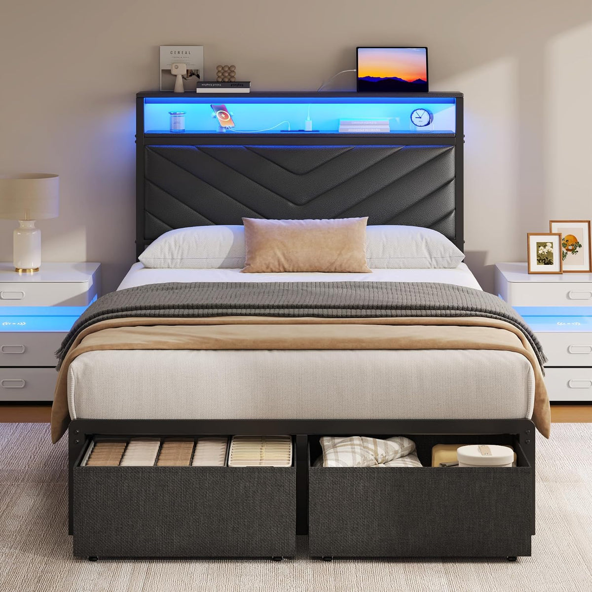 fluest twin bed frame with storage drawers, upholstered, package contents