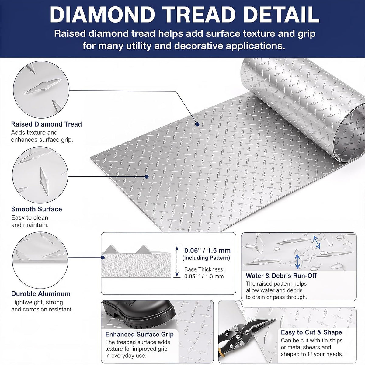 zonon 96 x 48 inch diamond plate aluminum, close-up detail