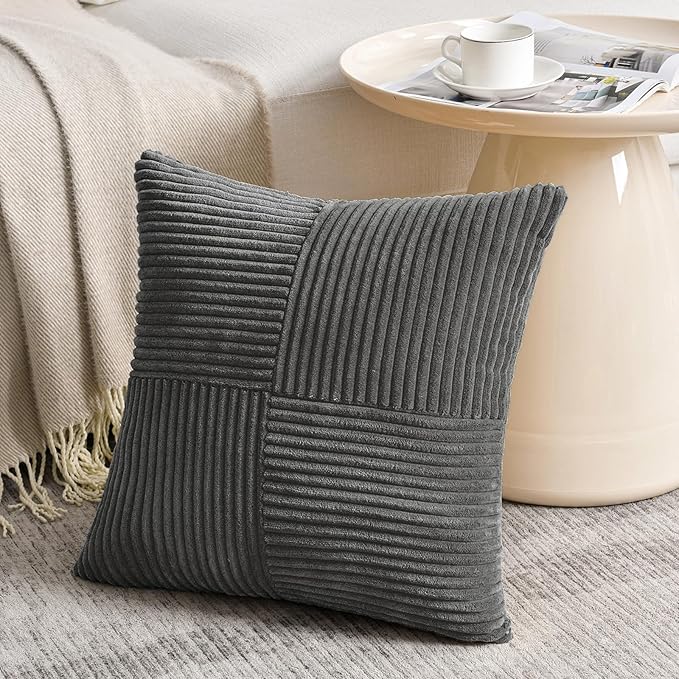 Fancy Homi 2 Packs Dark Gray Decorative Throw Pillow Covers 16x16 Inch - Image 2