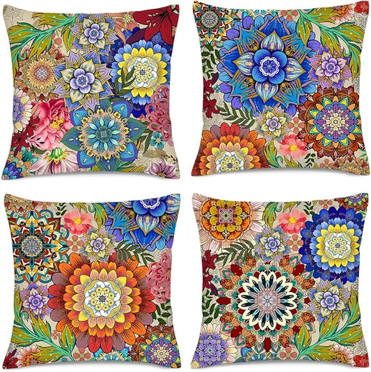 Boho Floral Throw Pillows Covers Colorful Flowers Decorative Pillow Cases by Unknown