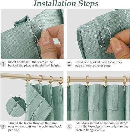 Aqua Green Pinch Pleated Linen Curtains 90 Inch Length 2 Panels - Image 8
