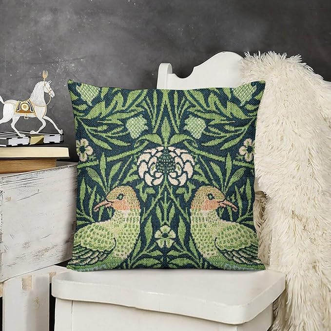 William Morris Floral Original Throw Pillow Covers Boho Chic Retro Floral Bird - Image 3