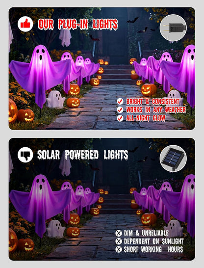 11.5FT Halloween Ghost Pathway Lights Outdoor, 4 Pack Purple Ghost Decor