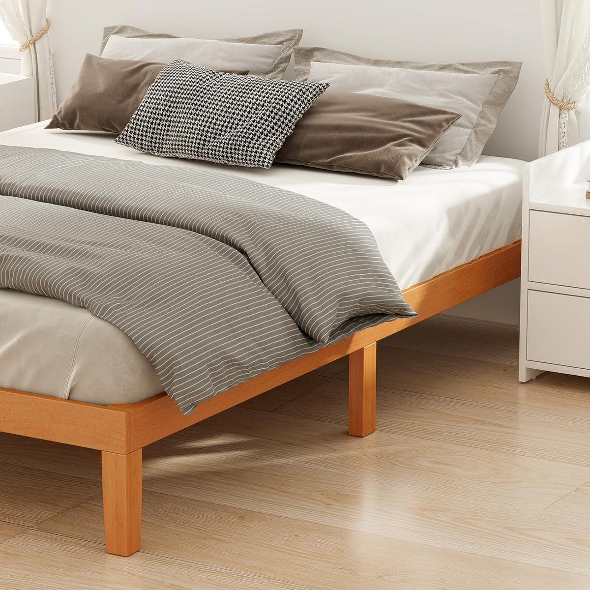 olixis queen 12 inch solid wood platform bed showing dimensions