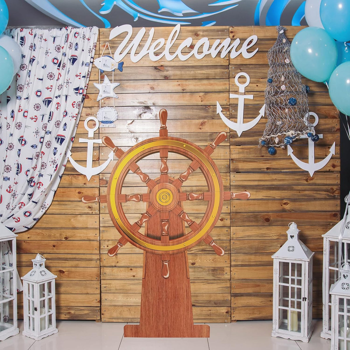 4 Feet Ship Wheel Cardboard Cutout Standup Nautical Party Decoration Large Pirate Ship Wheel Photography Prop Party Back Drops Halloween Decor