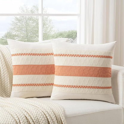 Fancy Homi Set of 2 Boho Coral Decorative Throw Pillow Cover 18x18 Inch by Fancy+Homi