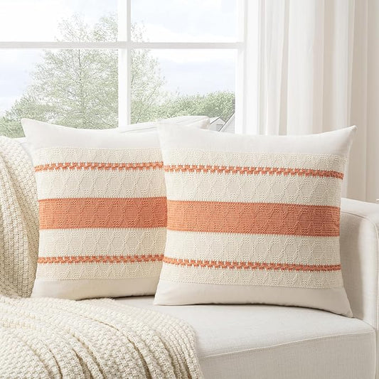 Fancy Homi Set of 2 Boho Coral Decorative Throw Pillow Cover 18x18 Inch by Fancy+Homi
