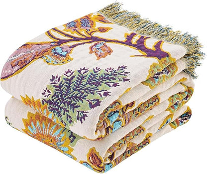 Boho Throw Blanket for Bed, 100% Cotton Soft Rustic Quilt Fall Blanket by XIBLC