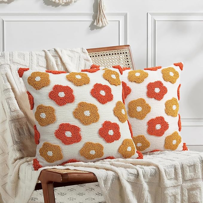 Adabana Chenille Flower Throw Pillow Cover 18x18 Boho Decorative Tufted Pillows - Image 4