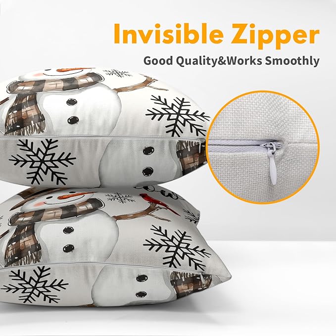 Snowman Throw Pillow Cover Christmas Pillowcase 18x18 Inch Set of 2 Snowflake - Image 3