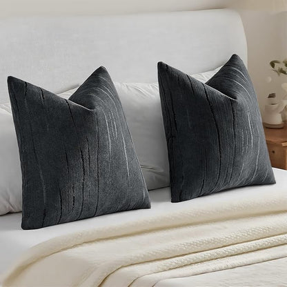 HAUSSY Black Throw Pillow Covers 18x18 Inch Set of 2, Boho Embossed Striped - Image 6