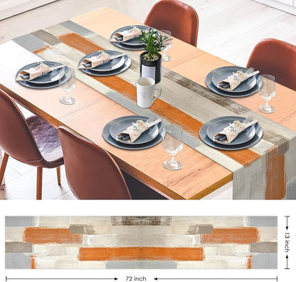 Emvency Farmhouse Table Runner, Modern Orange and White Abstract Art Painting - Image 2