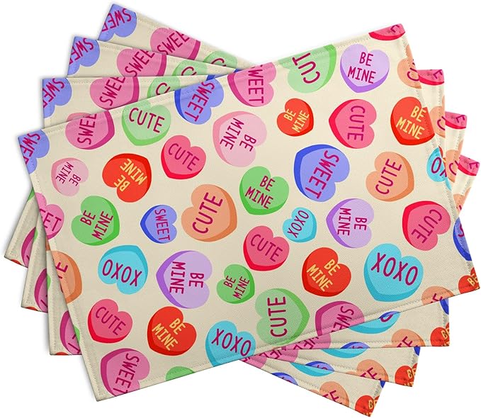 Valentine Pink Love Heart Candy Placemats Set of 4 Valentines Seasonal Table - Image 2