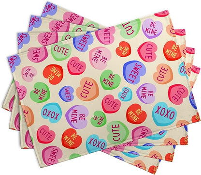 Valentine Pink Love Heart Candy Placemats Set of 4 Valentines Seasonal Table - Image 2