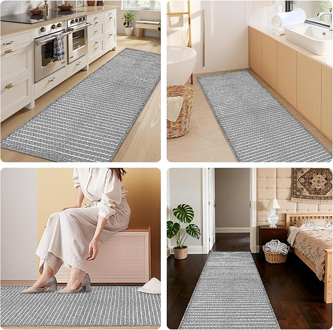 Grey Runners for Kitchen 24"x60" Non Slip Braided Long Bathroom Runner - Image 3