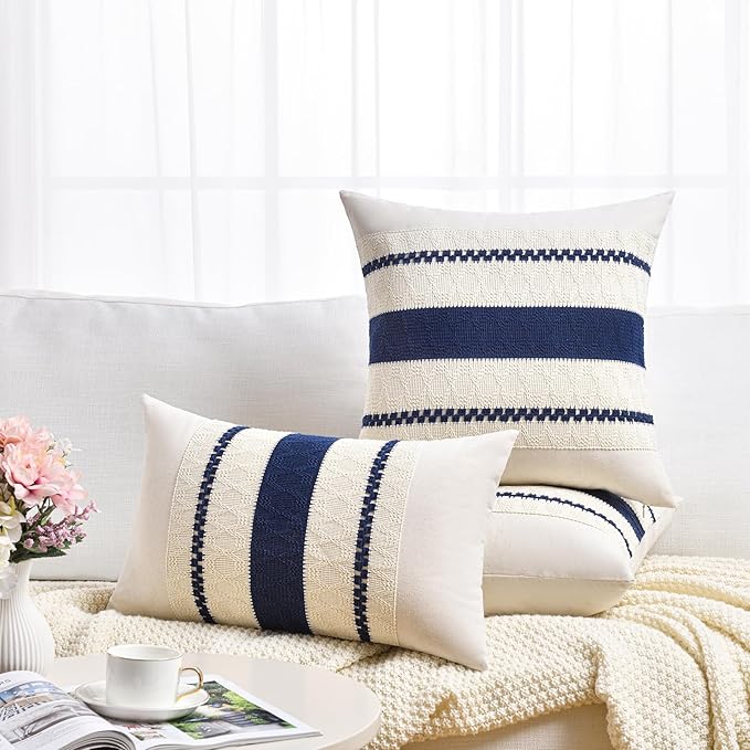 Fancy Homi Set of 2 Navy Blue Decorative Throw Pillow Covers 18x18 Inch - Image 6