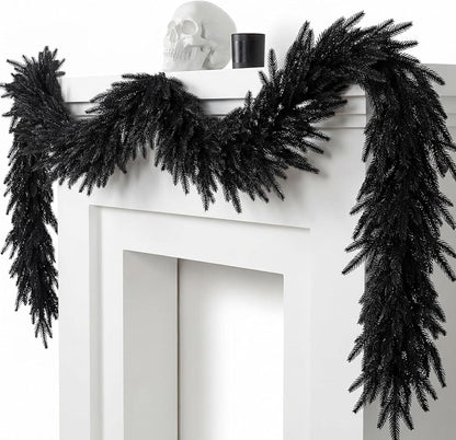 2 Pcs 6ft Black Halloween Norfolk Pine Garland,Vine Twig Mantle Decoration