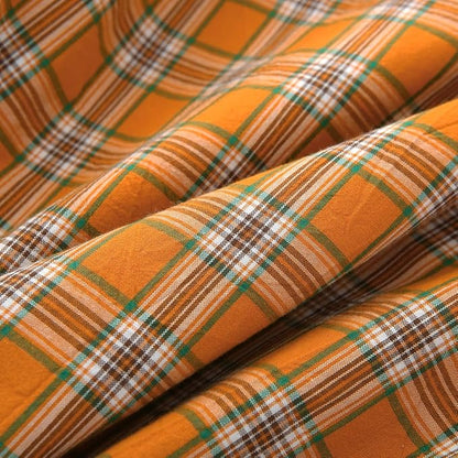 Burnt Orange Tartan Plaid Ruffle Pillow Covers Standard Size Set of 2, Washed - Image 4