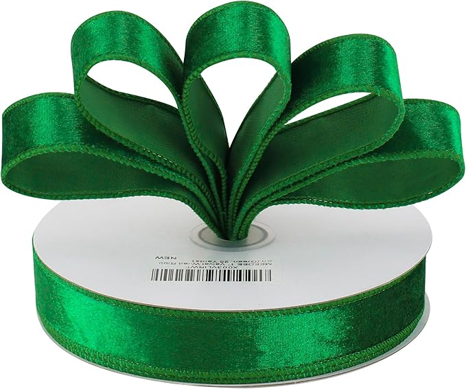 MEEDEE Emerald Green Velvet 1 Inch Green Wired Ribbon 25 Yards Crushed - Image 7