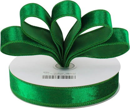 MEEDEE Emerald Green Velvet 1 Inch Green Wired Ribbon 25 Yards Crushed - Image 7