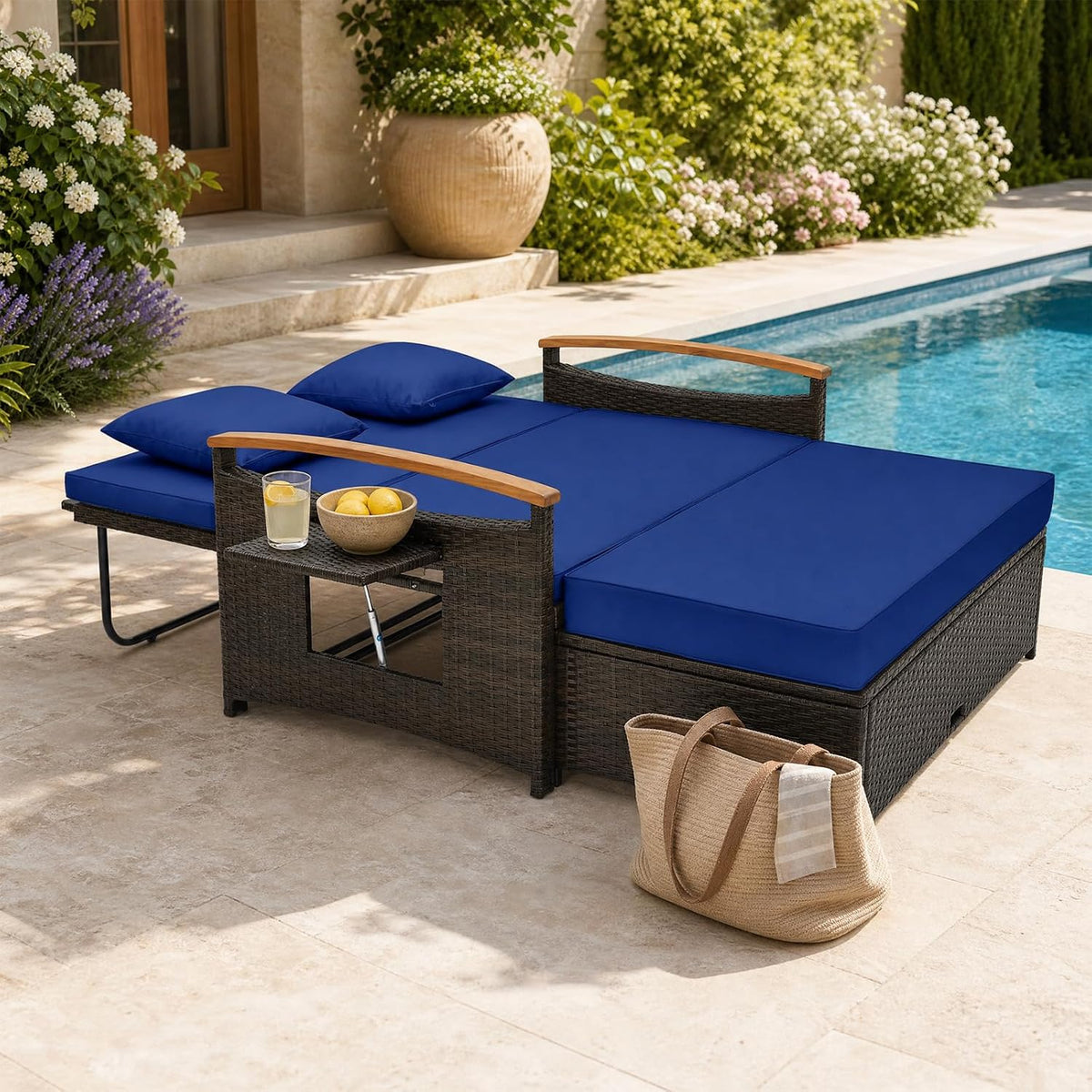 costway patio rattan daybed, outdoor loveseat sofa with, front angle view