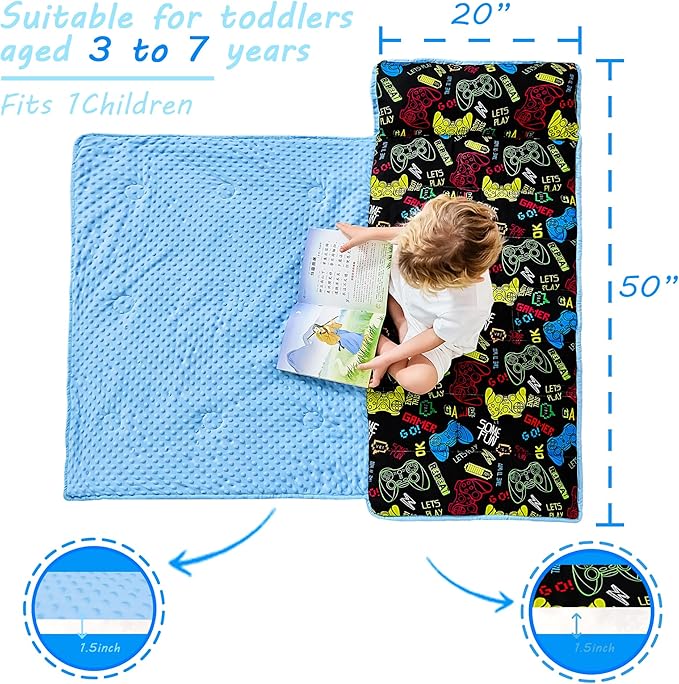 Toddler Nap Mat with Pillow and Blanket, Extra Large Rolled Napping Mats - Image 4