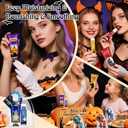 60 Pack Halloween Hand Cream and Lip Balm Set for Women, Halloween Gifts