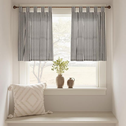 JINCHAN Tab Top Linen Kitchen Curtains 24 Inch Striped Tier Curtains Farmhouse - Image 3