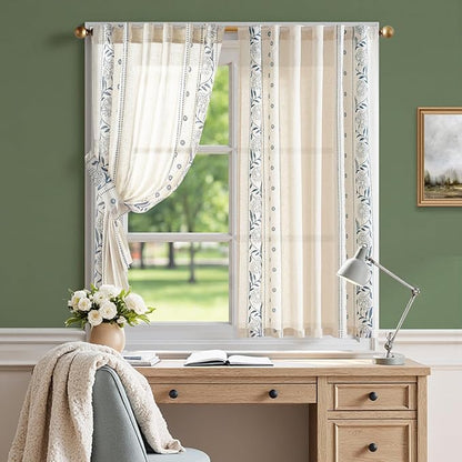 jinchan Winslow Linen Curtains 54 Inch Length Small Window Curtains Embroidered - Image 5