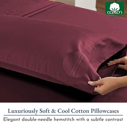 California Design Den Natural 100% Cotton Pillow Cases Queen Size Set of 2 - Image 4