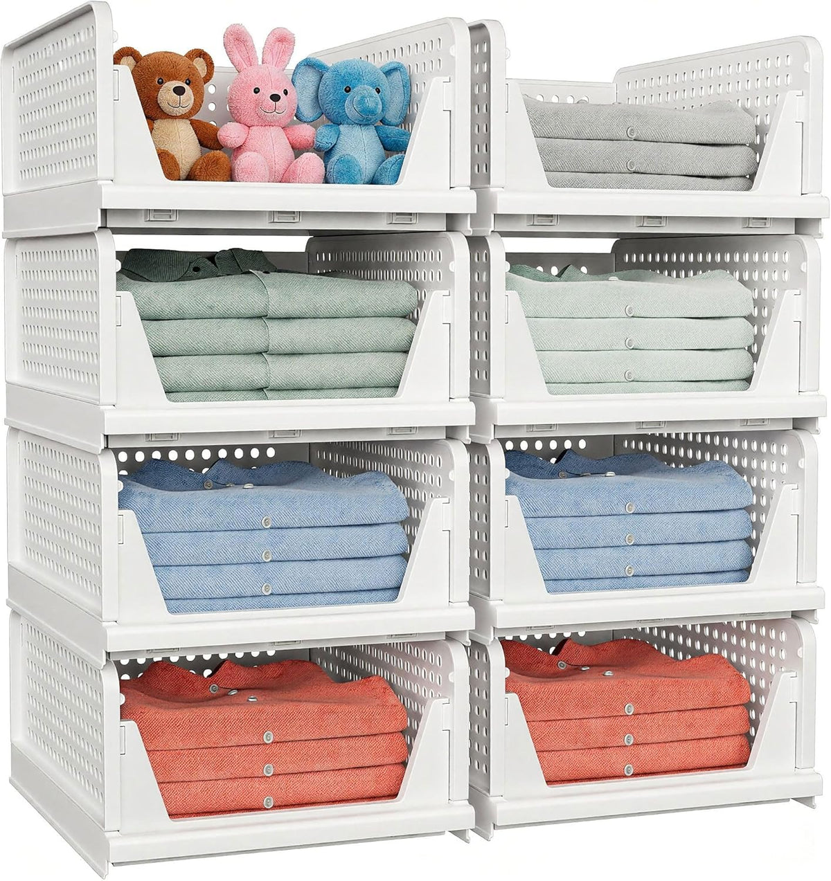caktraie 4 pack stackable closet storage basket shown in use