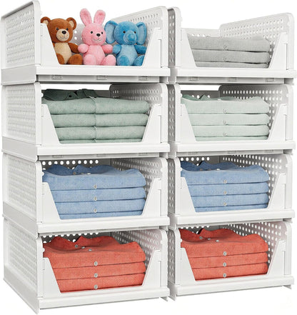 caktraie 4 pack stackable closet storage basket shown in use