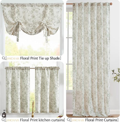 jinchan Floral Linen Tier Curtains 45 Inch Christmas Decorations Farmhouse - Image 9