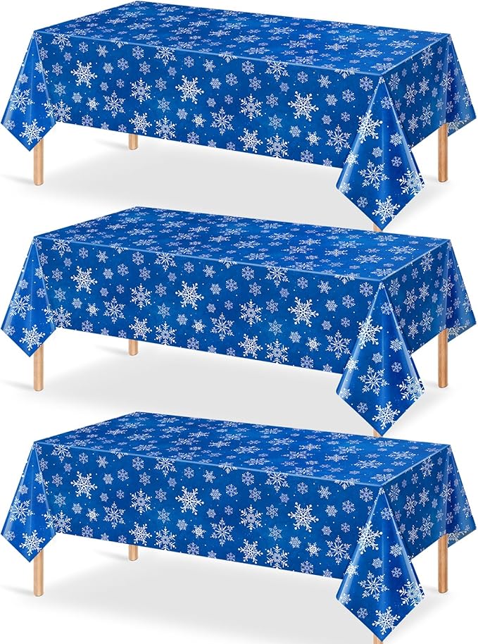 Jectivs 3 Pieces Christmas Snowflake Plastic Party Tablecloth Decorations by JectivsPartyDecorations