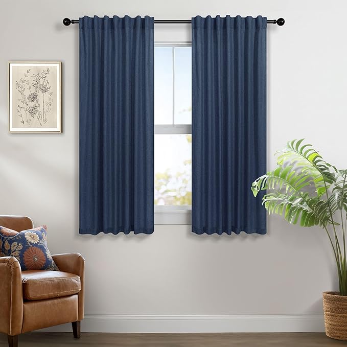 Navy Blue Curtains 45 Inch Length - Image 2