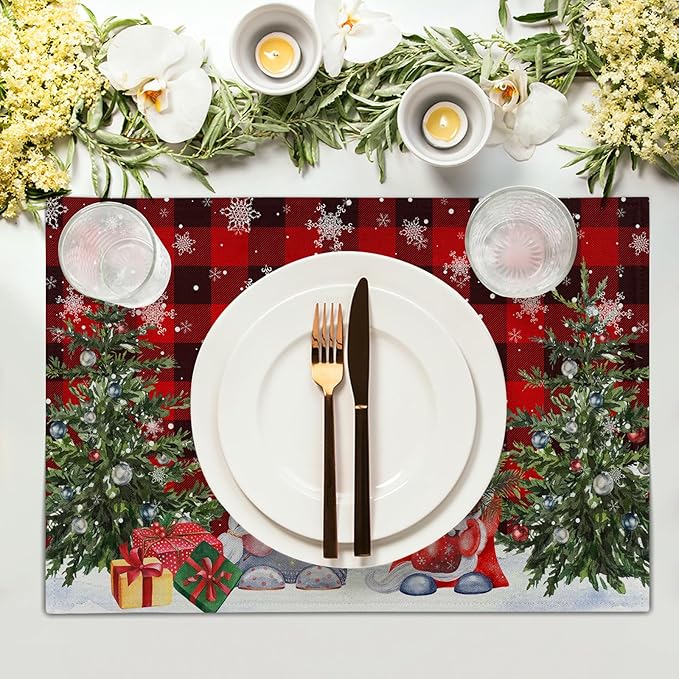 Giwawa Winter Gnomes Placemats Set of 4, Christmas Snowflakes Xmas Trees Linen - Image 3