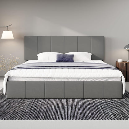 allewie king size dutch velvet upholstered platform bed on a desk or shelf