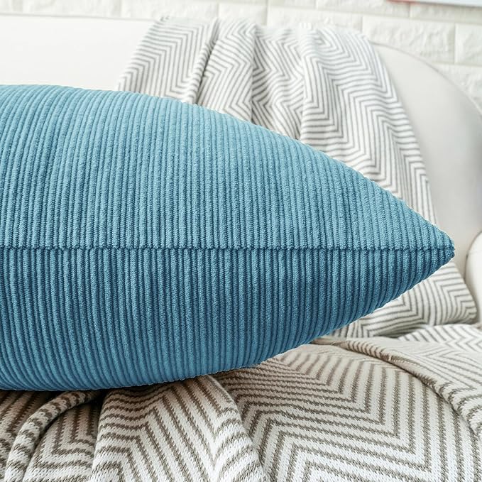 HWY 50 Smoke Blue Chenille Throw Pillow Covers 12x20 Inch - Image 4