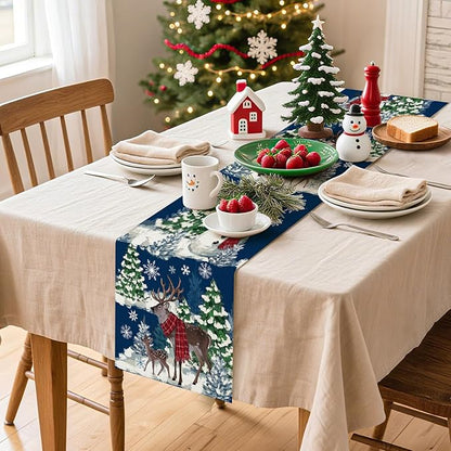 Artscope Reindeer Snowman Christmas Tree Table Runner, Xmas Winter Snowflakes - Image 3
