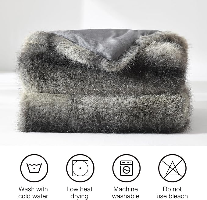 HORIMOTE HOME Luxury Faux Fur Throw Blanket, Non-Shedding 60"x80" Fur Blanket - Image 4