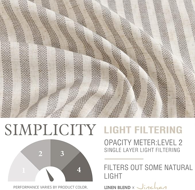 jinchan Tie Up Linen Textured Striped Bow Tie Curtain - Image 4
